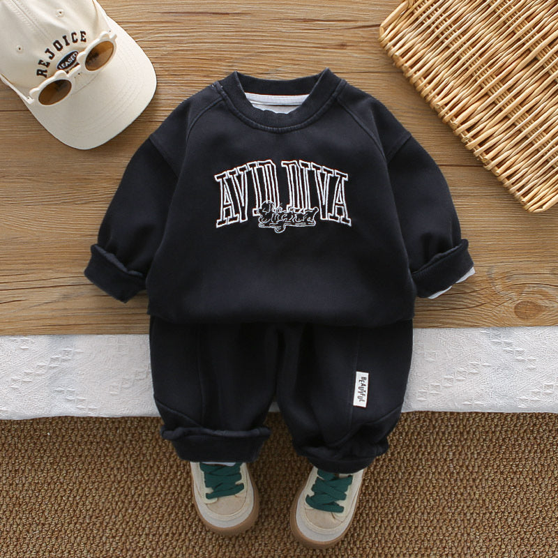Outfit 2026 New Fashionable Children's Embroidered Letter Sweatshirt Spring and Autumn Boys' Clothes Baby Two-Piece Set
