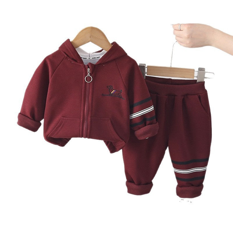 Boys' Outfit Set 2026 New Fashionable Children's Long-Sleeve Puppy Hooded Jacket Two-Piece Spring and Autumn Clothes Trendy