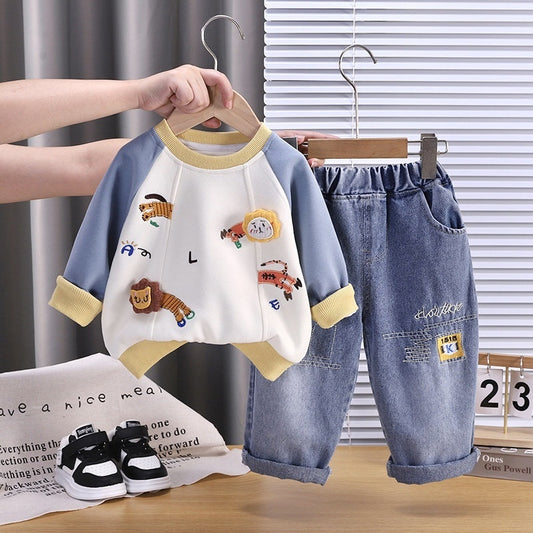 Boys' Outfit 0-4 Years Old, Stylish Spring Autumn Baby Clothes, Cartoon Lion Two-Piece Set for Infants and Children