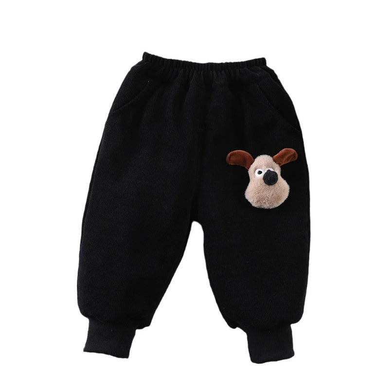 Boys and Girls Thickened Fleece-Lined Cotton Casual Baby 0-5 Years Corduroy Cartoon Warm Jogger Pants Manufacturer 2