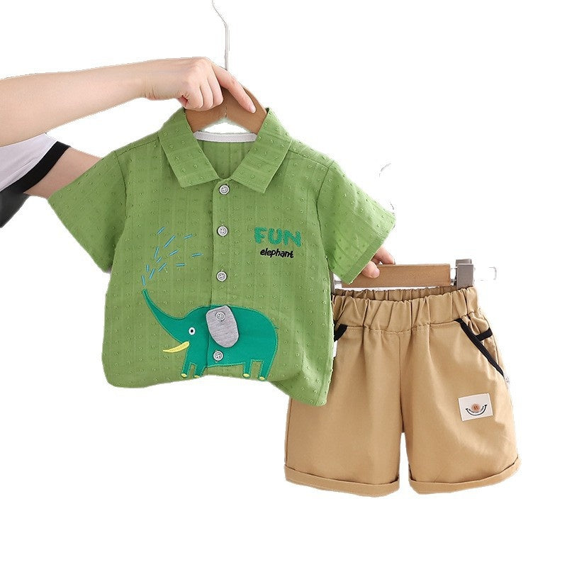 Outfit 2026 New Fashionable Baby Summer Clothes Boys' Elephant Print Short Sleeve Two-Piece Set Trendy