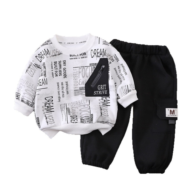 Boys' Suit for Spring and Autumn 2026 New Korean Style Casual Stylish Sports Zipper Pocket Sweatshirt Two-Piece Set