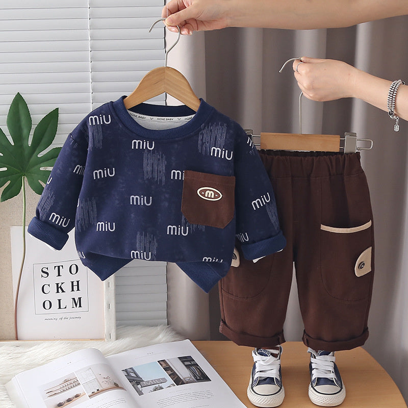 Boys' Spring and Outfit 2026 New Fashionable Casual Clothes for Children Baby Autumn Letter Sweatshirt Two-Piece Set Trendy