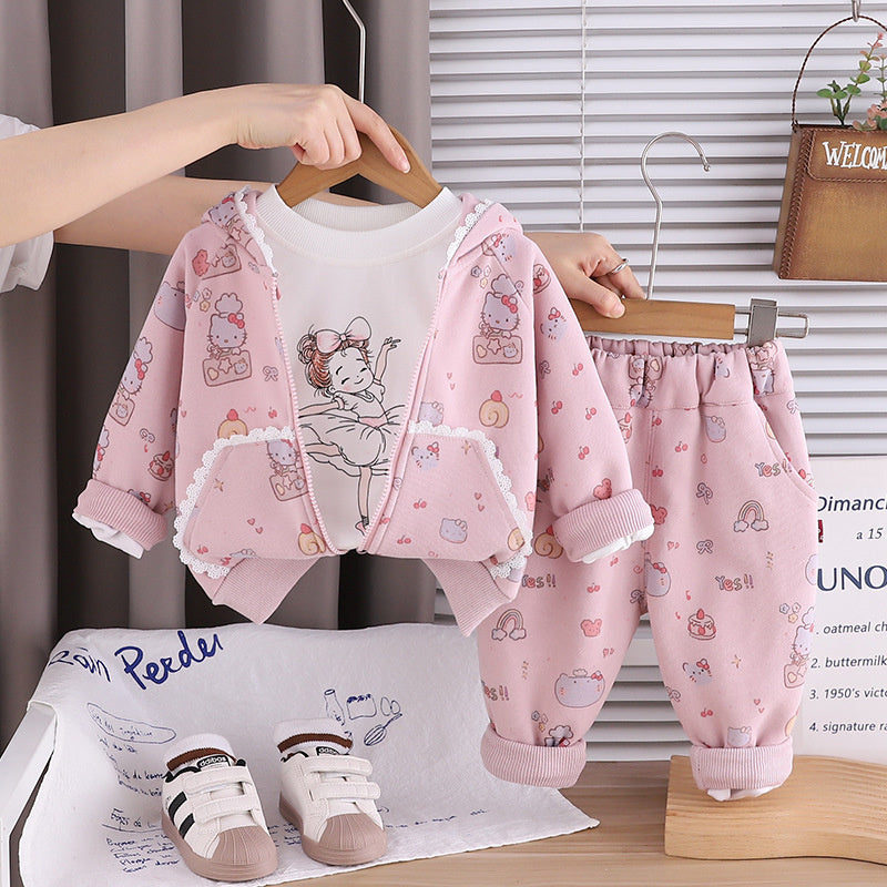 Trendy Girl's Outfit Fashionable Children's Clothing Korean Style Princess Outing Suit Baby Girl Spring Autumn Three-Piece Set