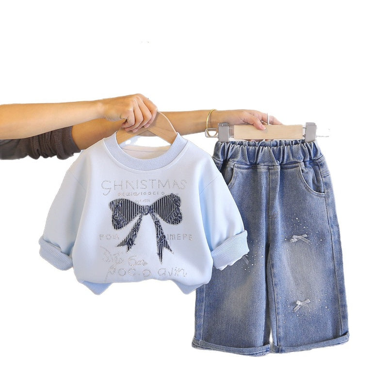 Girls' and Autumn Fashionable Outfit 2026 New Style Baby Girl's Long Sleeve Spring Dress with Big Bow Trendy Children's Sweatshirt