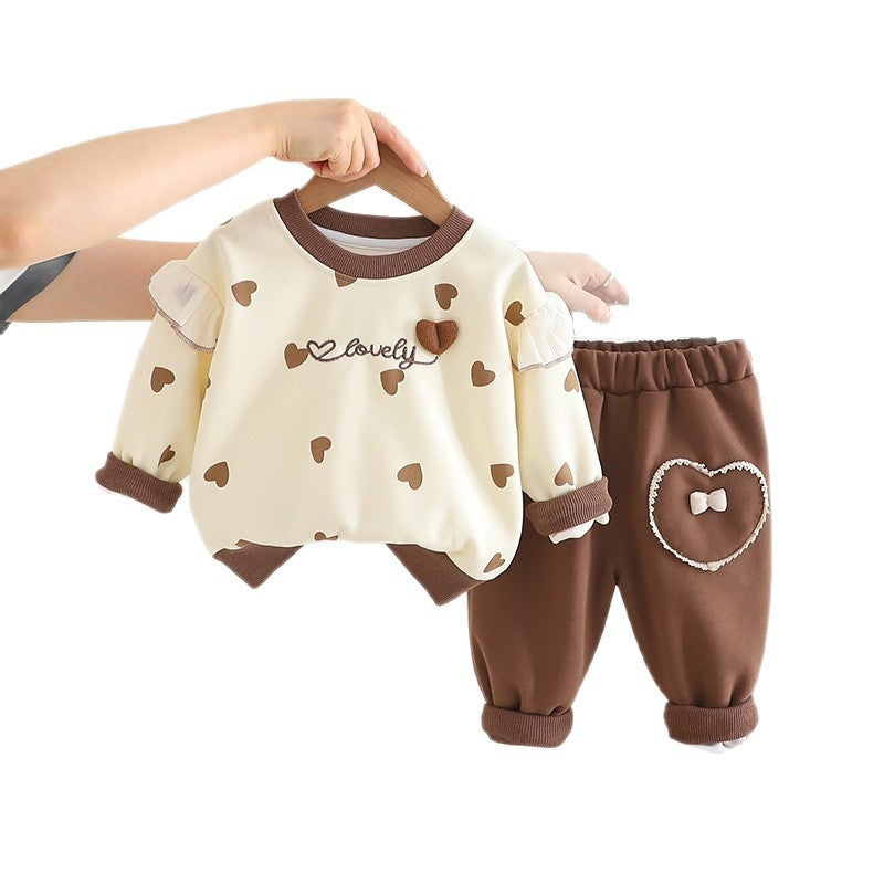 Girls' Outfit 2025 New Fashionable Spring and Stylish Children's Autumn Clothing Baby Girl Heart Two-Piece Set