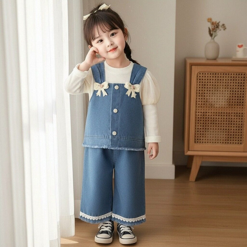 Girls' Spring and Autumn Outfit 2026 New Fashionable Infant Children's Clothing Baby Casual Denim Vest Three-Piece Set Trendy