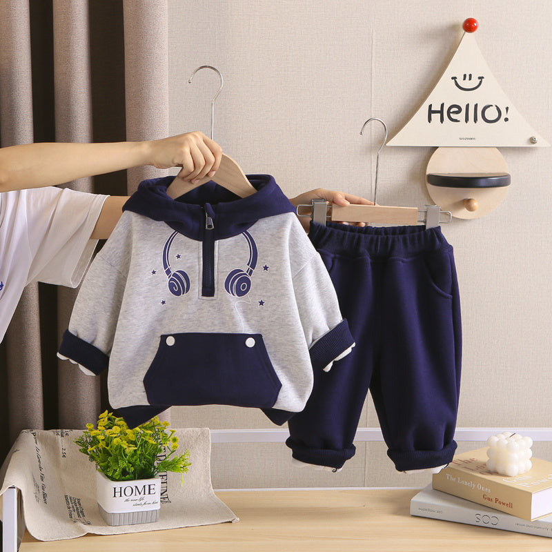Boys' Outfit Autumn and Winter 2026 New Fashionable Children's Fleece Sweatshirt Thickened Two-Piece Set for Babies Wholesale