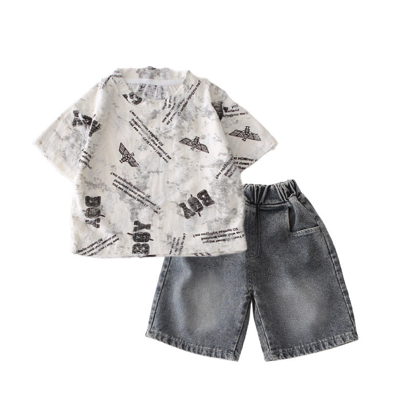 Baby Boy Outfit 2026 New Stylish Ripped Short-Sleeve Two-Piece Set for Boys, Infant Summer Casual Children's Clothing