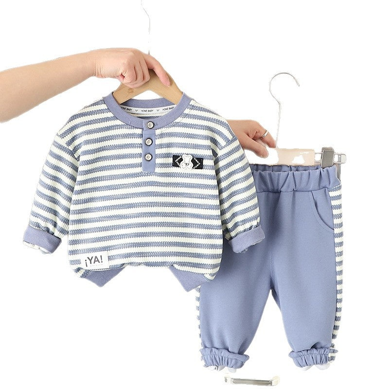 Outfit Round Neck Button Set 2024 New Children's Spring and Autumn 1 to 3 Years Old Boys' Stylish Clothes
