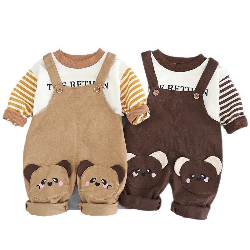 Baby Boy Spring Outfit Children's Stylish Toddler Infant Clothes 1-3 Years Old Boys Cute Overalls Two-Piece Set