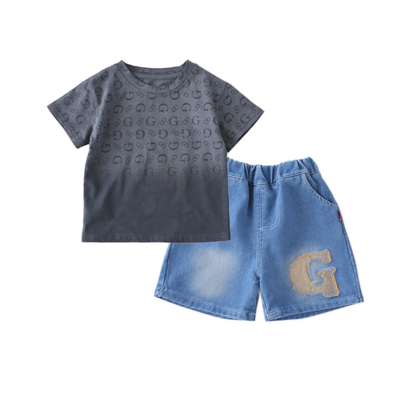 Boys' Outfit 2026 New Fashionable Baby Thin Gradient Short Sleeve Two-Piece Set Children's Summer Clothes