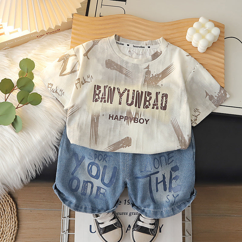 Boys' Outfits 2026 New Fashionable Casual Baby Short-Sleeve Summer Korean Style Two-Piece Set Trendy