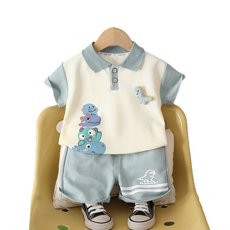 Boys' Outfit Dinosaur Placket Two-Piece Set 2026 New Stylish Baby Summer Thin Children's Clothing Trendy