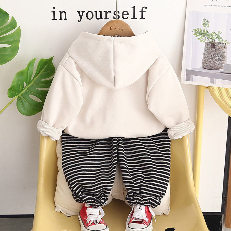 Boys' Spring and Autumn Outfit 2026 New Fashionable 3-Piece Set Children, Long-Sleeve Elephant Hoodie Two-Piece Set, Baby Clothes for 1-Year-Old Boys