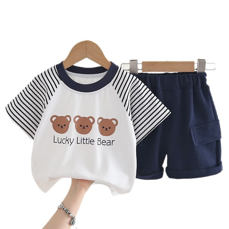 Baby outfit boys, infant clothing, toddler three bear print short-sleeve shorts, thin summer wear for boys