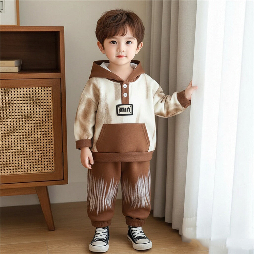 Boys' Autumn Outfit, New Spring Style for Baby Boys, Casual and Stylish Tie-Dye Hoodie Two-Piece Set