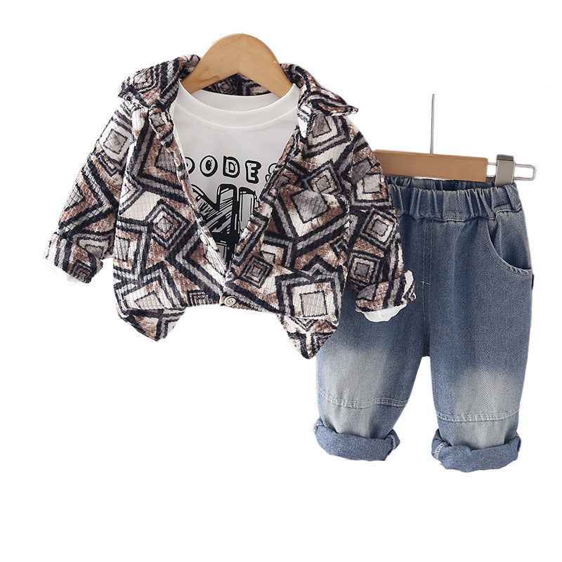 Boys' outfit ages 1-4, children's spring autumn casual clothing, stylish and fashionable three-piece set for toddlers