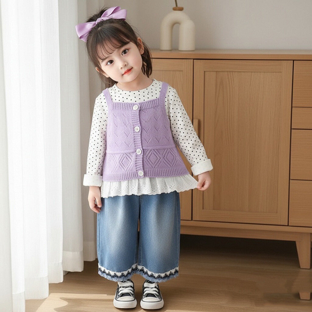 Baby Girl Outfit 2026 New Casual Stylish Children's Girls' Spring and Autumn Three-Piece Set with Camisole Sweater