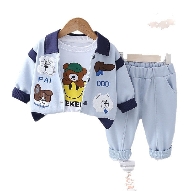 Foreign Trade Factory Direct Children's Clothing 1-3 Years Old Cartoon Baseball Jacket 2025 New Spring and Autumn Three-Piece Set Hot Sale