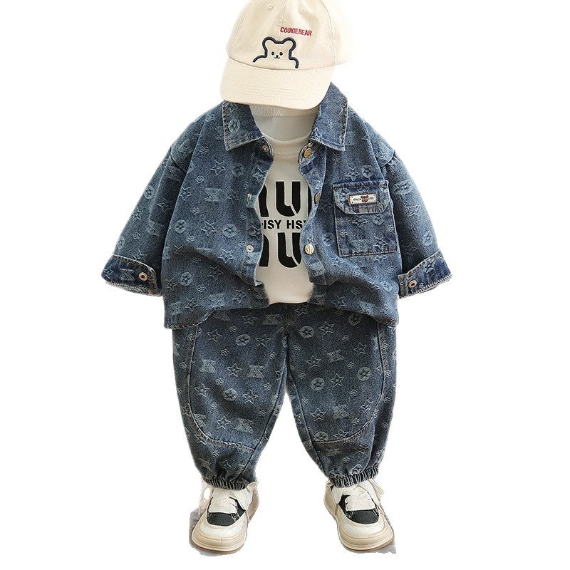 Boys' Outfit 2026 New Spring and Autumn Baby Single-Pocket Denim Jacket Children's Casual Three-Piece Set