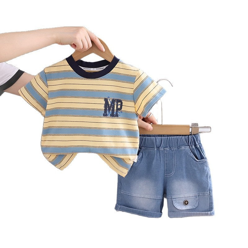 Boys' Outfit 2026 New Style Children's Striped Short-Sleeve Fashionable Baby Summer Thin Two-Piece Set Trendy