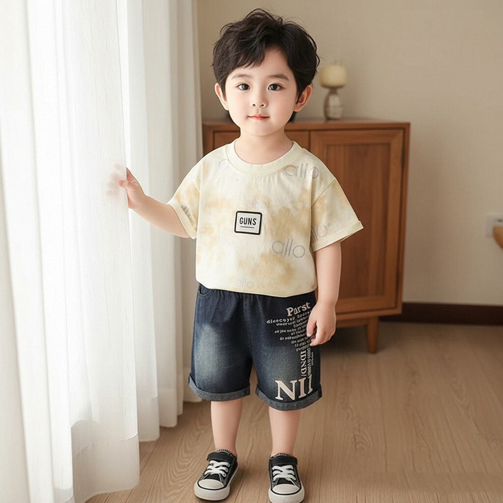 Boys' Summer Outfit 2026 New Style Children's Chest-Logo Short-Sleeve Shorts Two-Piece Set Baby Fashionable Casual Trendy