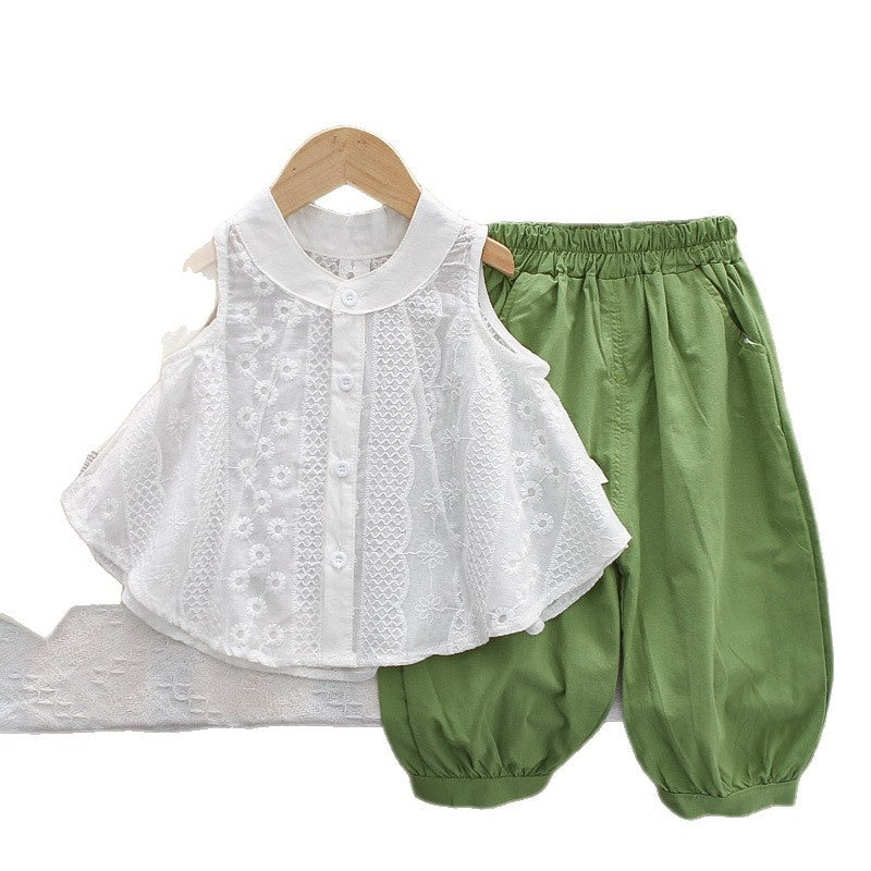 Girls' Outfit 2026 New Fashionable Skirted Sleeveless Shirt Short-Sleeve Two-Piece Set Baby Clothes Summer Trend