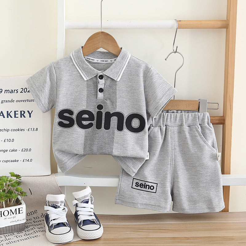 Boys' Outfit 2026 New Style Baby Summer Letter Print Short Sleeve Two-Piece Set for 1-2-3 Years Old 5
