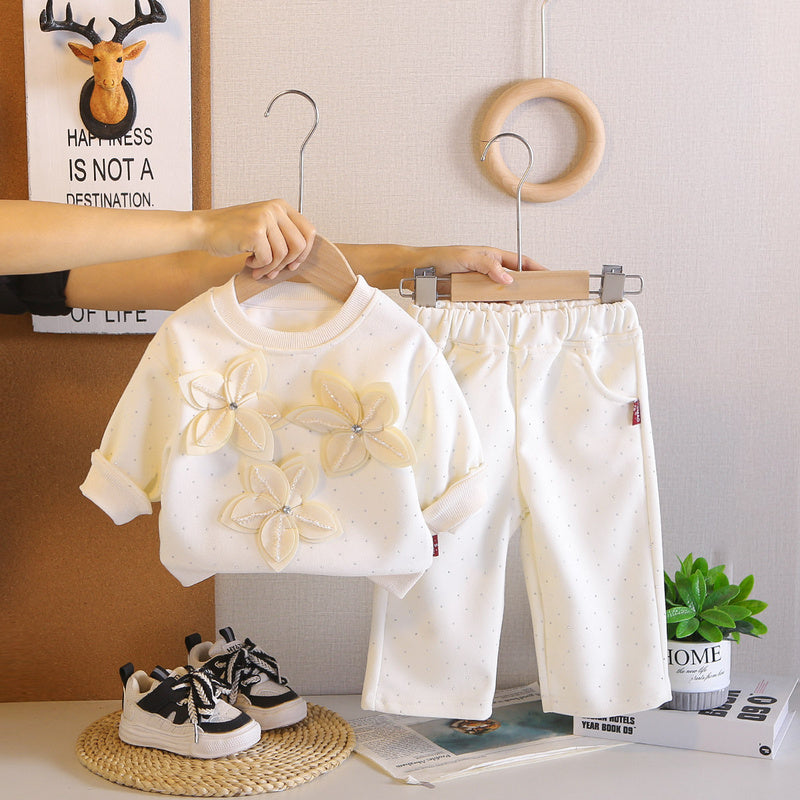 Girls' Outfit 2026 New Fashionable Baby Girl Children's Spring and Autumn Stylish Double-Layer Floral Long-Sleeve Two-Piece Set