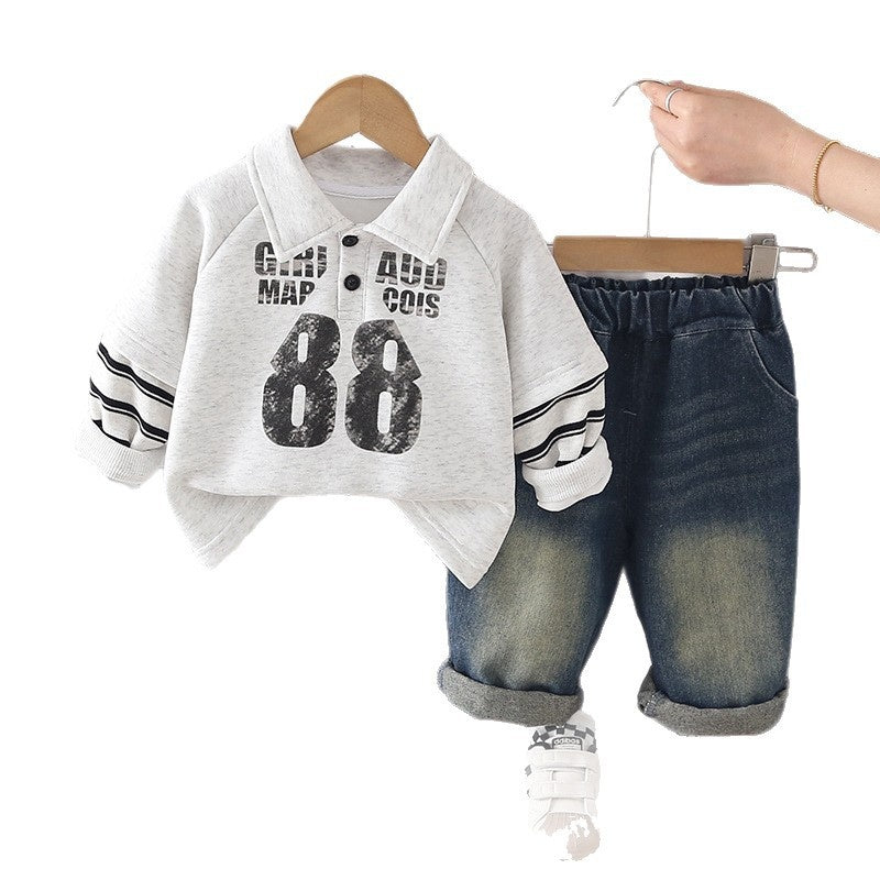 Children's Clothing Boys and Autumn 2026 New Stylish Number Sweatshirt Set Baby Spring Toddler Infant Trendy