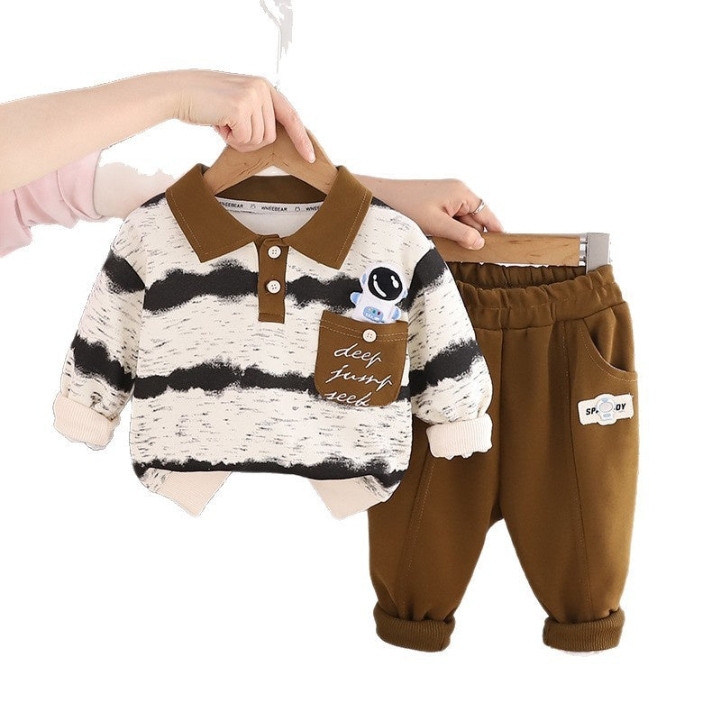 Children's Clothing Boys Long Sleeve New Baby Infant Kids Striped Clothes Two-Piece Set 1-3-5 Years Old Spring Autumn Stylish