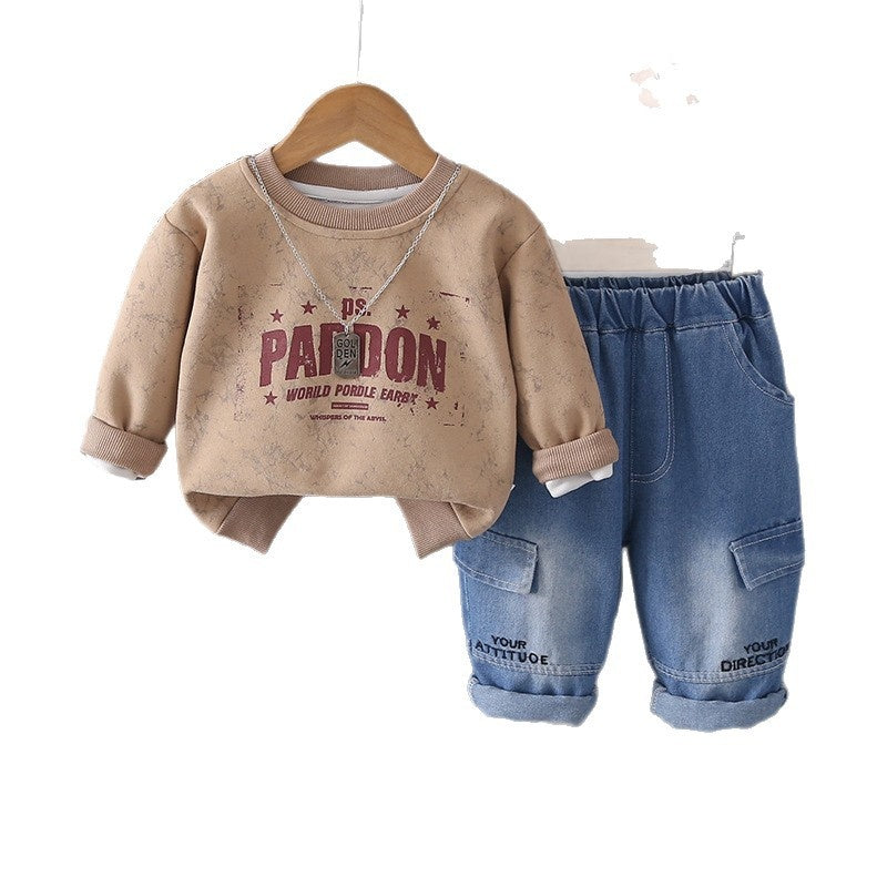 Boys' Outfit 2026 New Fashionable Children's Sweatshirt Pants Two-Piece Set Baby Spring and Autumn Clothes