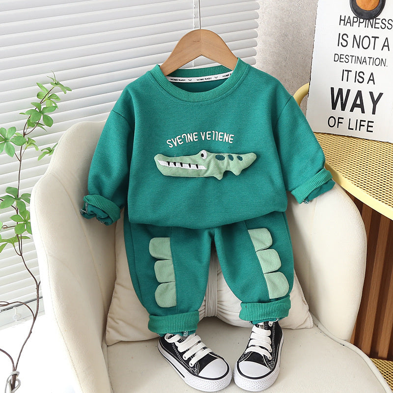 Boys' Autumn Cartoon Crocodile Two-Piece Set Stylish Children's Clothing 2023 New Trendy Baby Korean Version Fashionable Infant