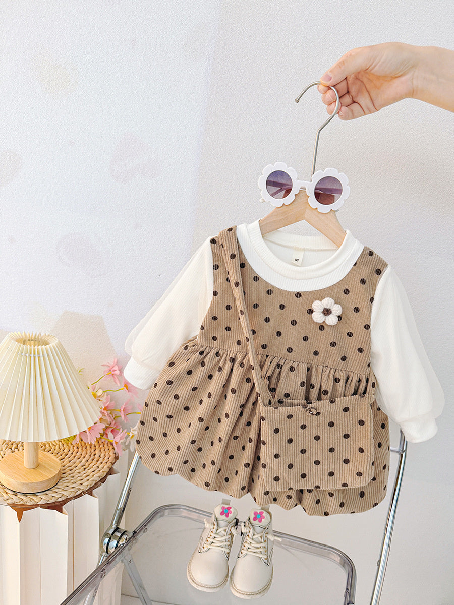 New Style Baby Long Sleeve Fake Strap Toddler Girl Little Princess Stylish Spring Autumn Dress