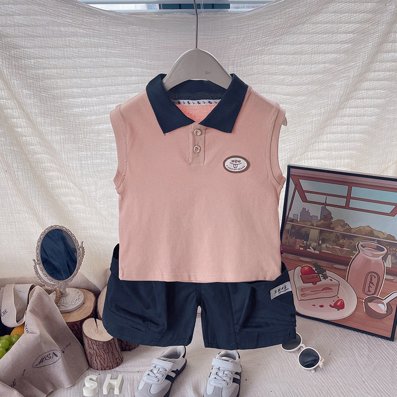 2026 New Stylish Baby Letter Print Sleeveless Two-Piece Set Children's Summer Boys' Outfit 1-2-3-4