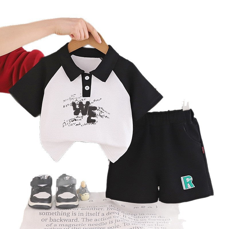 Boys' Short-Sleeve Suit 2026 New Fashionable Summer Outfit for Young Children with English Collar, Lightweight Casual Trendy Clothing