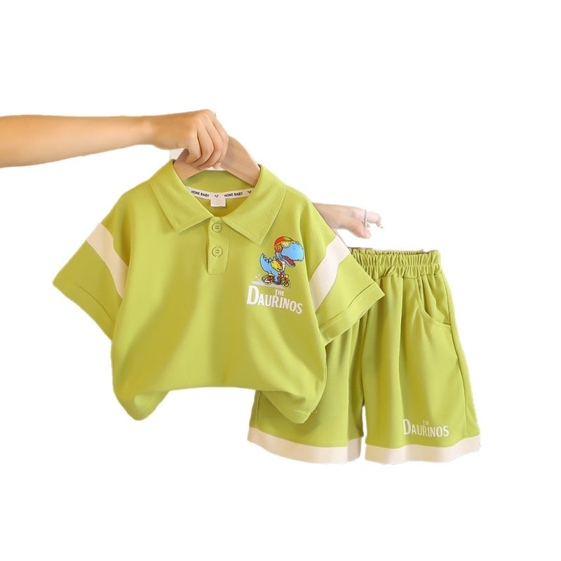 Boys' Outfit Set Dinosaur Short Sleeve Style 2026 New Children's Button-Down Shirt Baby Summer Clothes Toddler Clothing