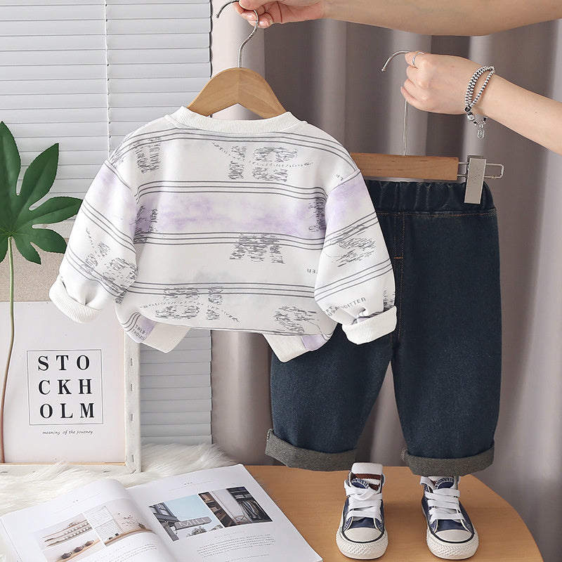 Boys' Outfit 2026 New Fashionable Two-Piece Set for Children, Baby Spring and Autumn Casual Trendy Clothes