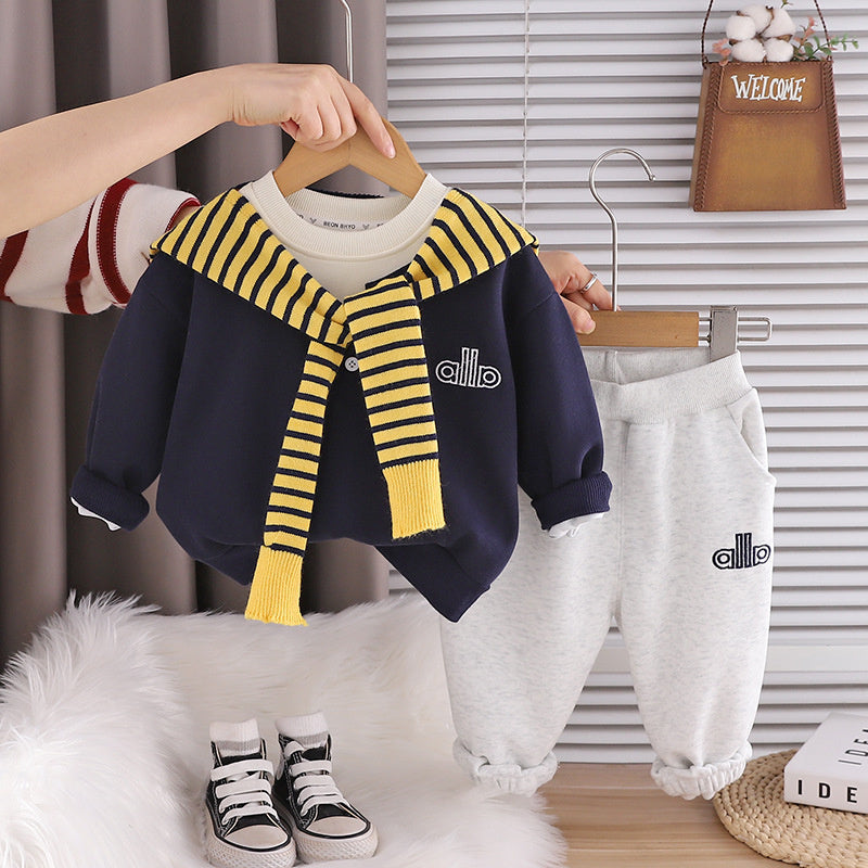 Boys' Outfit, Toddler Baby Spring and Autumn Shawl Two-Piece Set, 2026 New Sweatshirt for 1-3 Year Old Children's Clothing