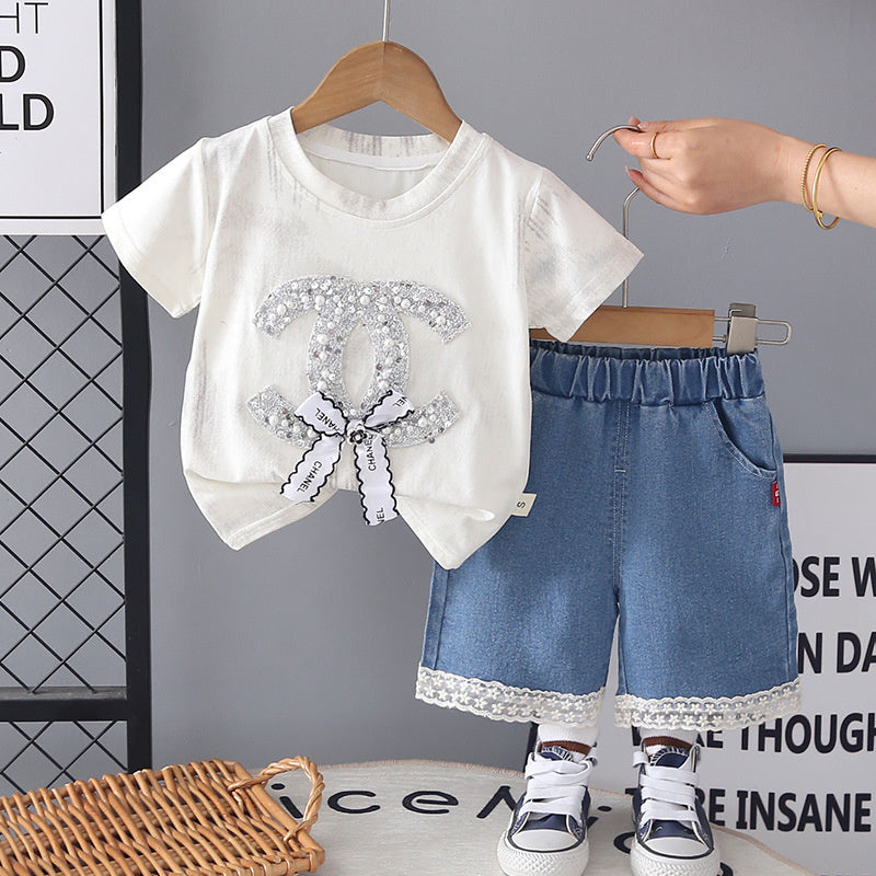 Baby girl short-sleeve 2026 new fashionable children's clothing casual two-piece set for girls summer wear