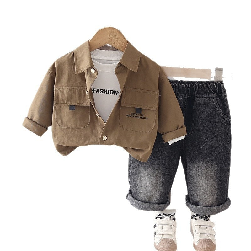 Boys' Suit 2026 New Style Children's Spring and Fashionable Baby Autumn Solid Color Jacket Three-Piece Set Trendy