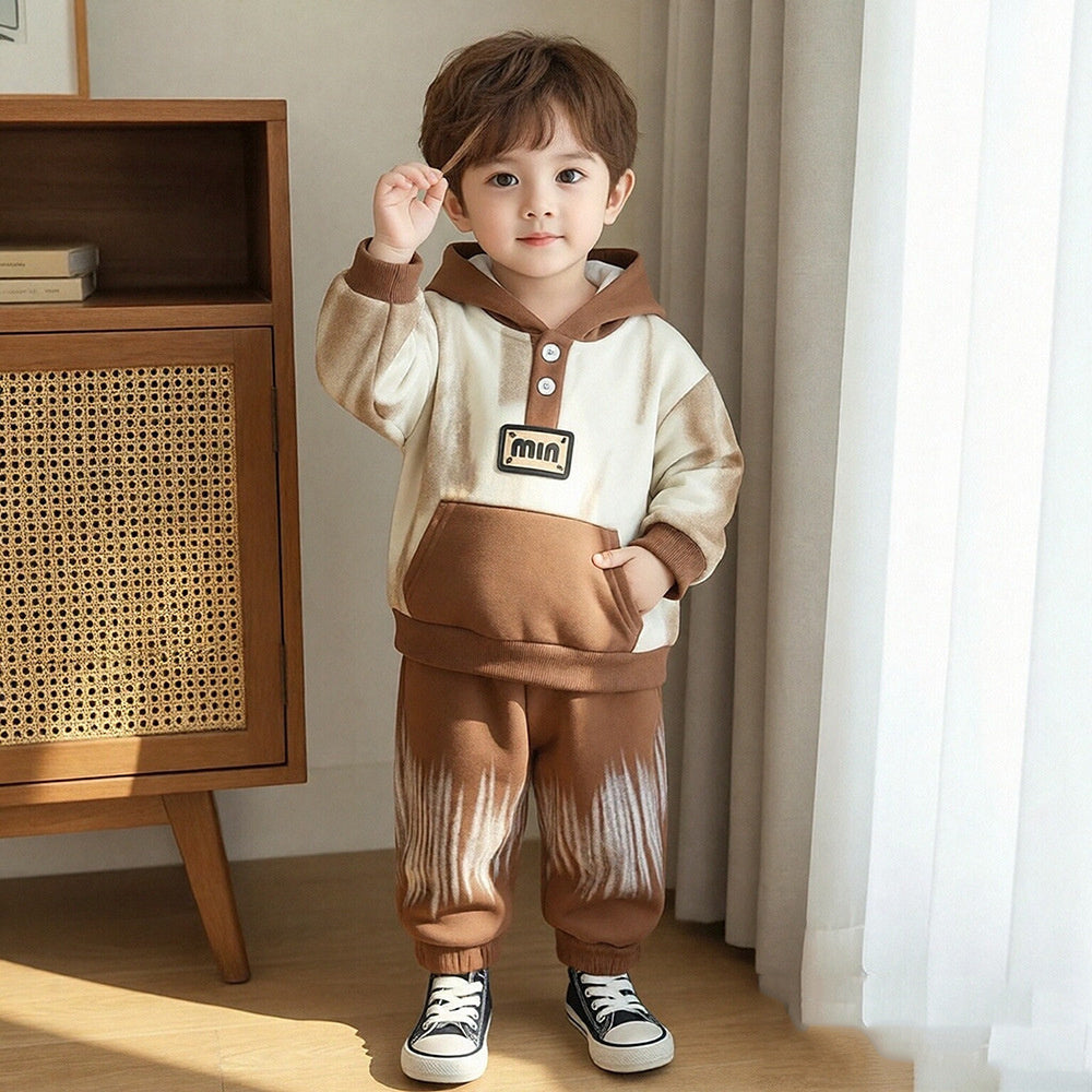 Boys' Autumn Outfit, New Spring Style for Baby Boys, Casual and Stylish Tie-Dye Hoodie Two-Piece Set