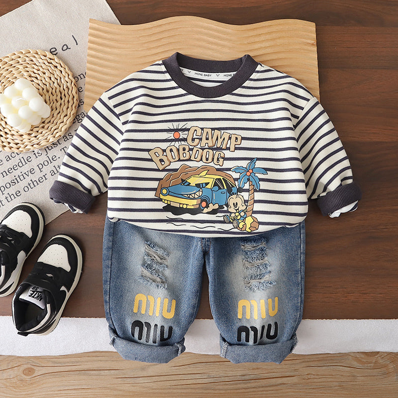 Boys' Autumn 2026 New Model 3 Clothes Baby Striped Children's Clothing 1-Year-Old Boy Cool and Stylish Spring Outfit