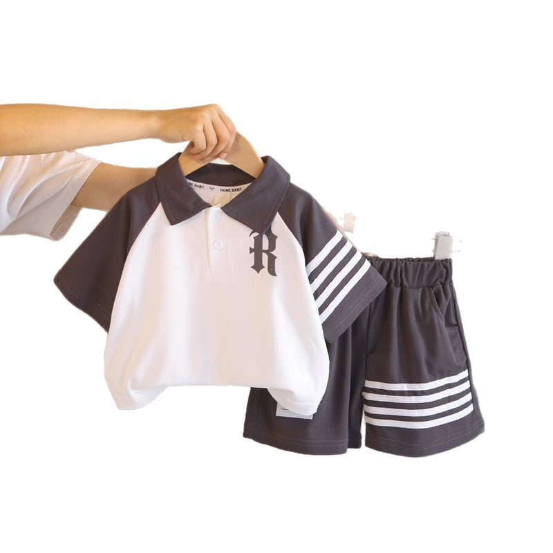 Boys' Outfit 2026 New Style Children's Summer Striped Letter Print Short Sleeve Stylish Two-Piece Set for Kids