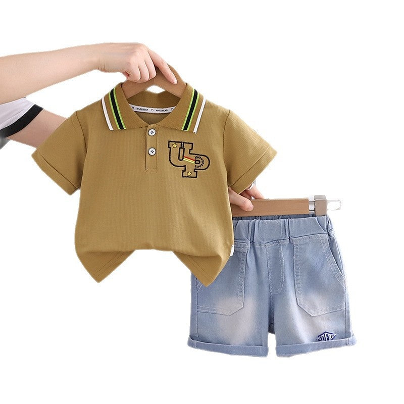 Boys' Outfit 2026 New Korean Style Children's Summer Thin Letter Print Shirt Two-Piece Set Trendy