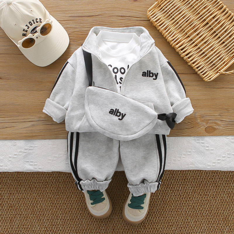 Children's and Autumn 2026 New Model Boys' Clothes Infant Casual Baby Spring Outfit Backpack Four-Piece Set