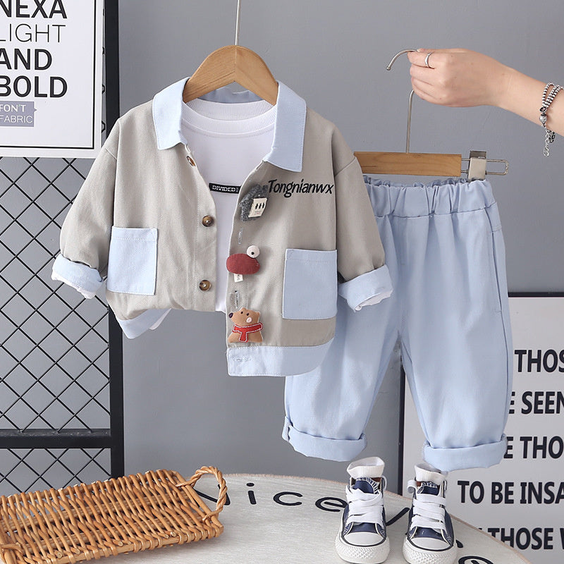 Boys' Color-Block Outfit, Children's 2026 Fashionable Baby New Three-Piece Set, Spring and Autumn Cartoon Jacket with Long Sleeves
