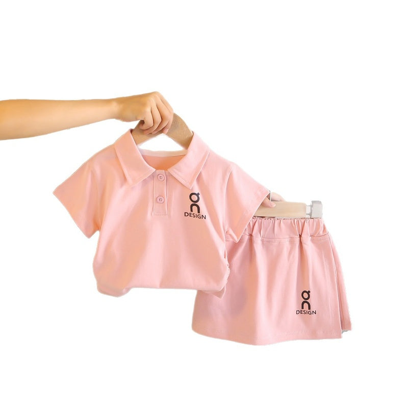 Children's Summer Outfit 2026 New Fashionable Girls' Baby Trendy Clothing Solid Color Short Sleeve Shorts Two-Piece Set