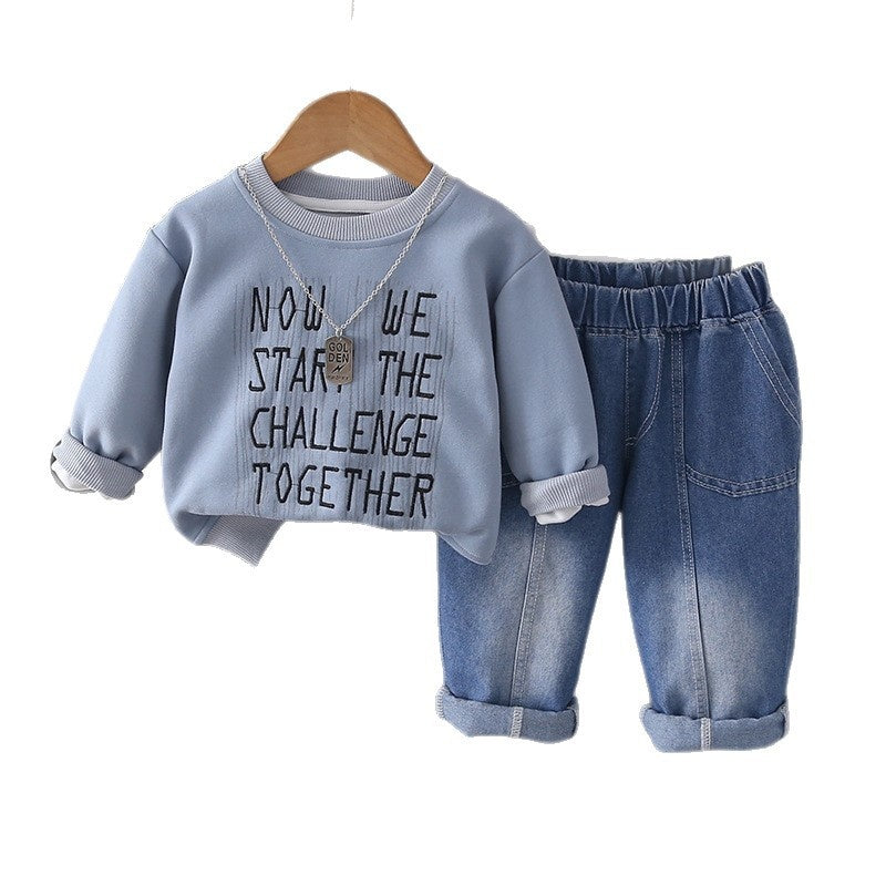 Boys' Outfit Spring and Autumn 2026 New Fashionable Children's Casual Embroidered Letter Sweatshirt Two-Piece Set Trendy